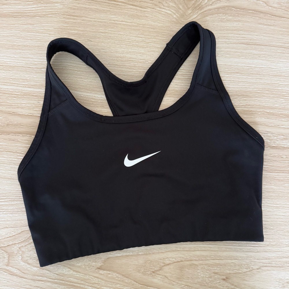 Nike Medium Swoosh Logo Sports Bra Black Racerback Classic